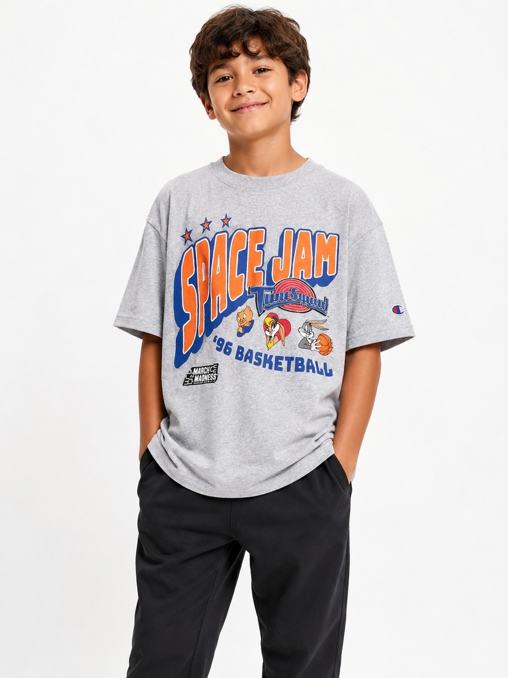 Champion Gray Space Jam Graphic Tee with Orange & Blue Print